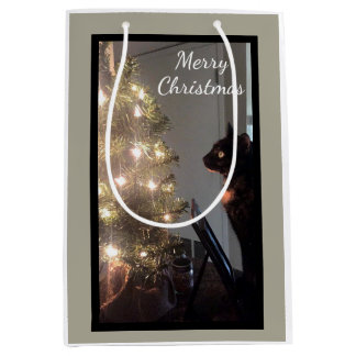 Sacola Para Presentes Média Feliz Natal Calico Cat Média Gift Bag