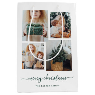 Sacola Para Presentes Média Feliz Natal Colagem de Fotografias Moderna
