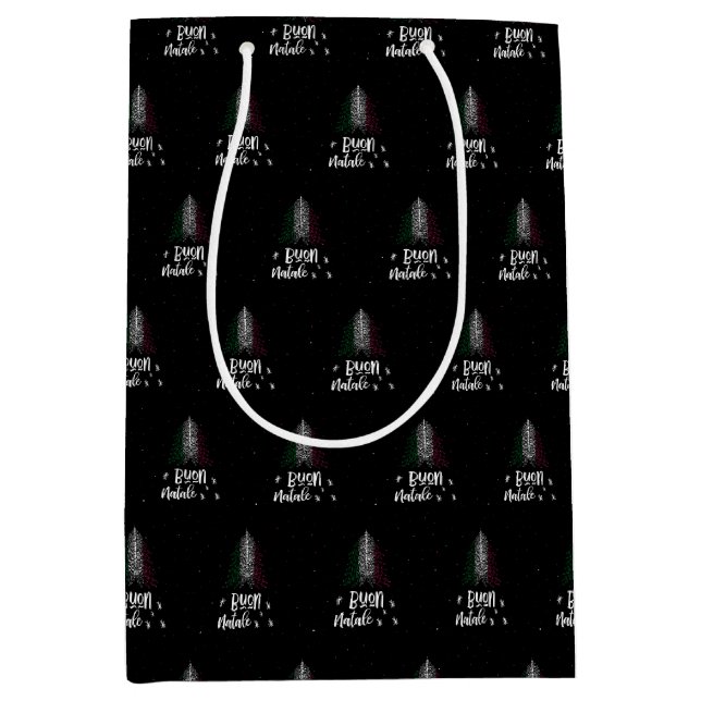 Sacola Para Presentes Média Feliz Natal com a bandeira italiana (Frente)