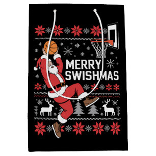 Sacola Para Presentes Média Feliz Natal com Basquete de Natal Feio 