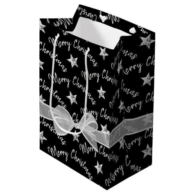 Sacola Para Presentes Média Feliz Natal com Estrelas de Diamante (Frente inclinada)