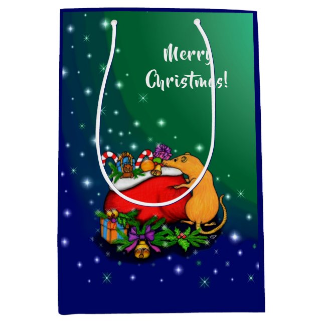 Sacola Para Presentes Média Feliz Natal com Rat Prince (Frente)