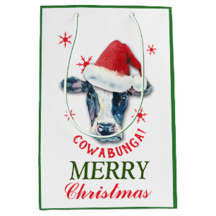 Sacola Para Presentes Média Feliz Natal da vaca Cowabunga