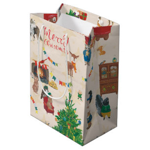 Sacola Para Presentes Média Feliz Natal - Diversão da vida selvagem