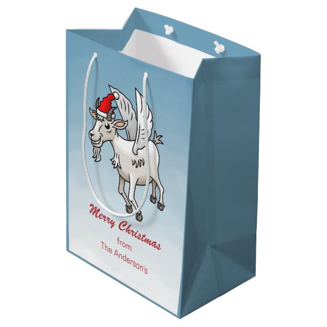 Sacola Para Presentes Média Feliz Natal do Bode Voador (Verso inclinado)
