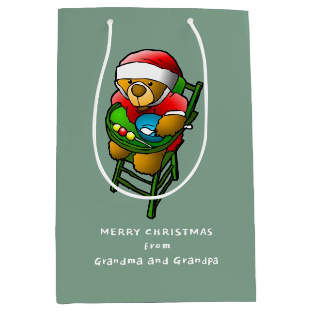 Sacola Para Presentes Média Feliz Natal do Urso de Teddy (Frente)