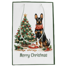 Sacola Para Presentes Média Feliz Natal Dobermann Dogs