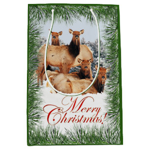 Sacola Para Presentes Média Feliz Natal dos alces que cumprimenta