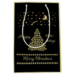 Sacola Para Presentes Média Feliz Natal, Dourada e brilhante árvore de Natal