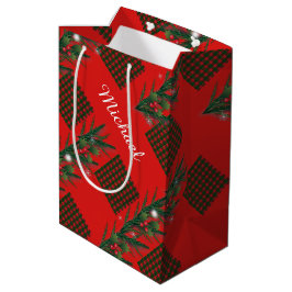 Sacola Para Presentes Média Feliz Natal e Feliz Ano Novo! Padrão Escócia