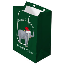 Sacola Para Presentes Média Feliz Natal Elefante Verde Personalizado