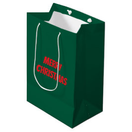 Sacola Para Presentes Média Feliz Natal elegante verde & personalizado vermelh
