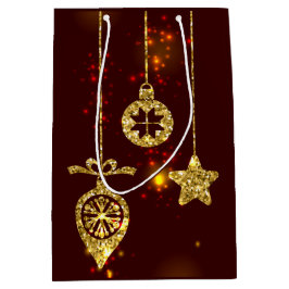 Sacola Para Presentes Média Feliz Natal Feriado Vermelho Glitter Espumante