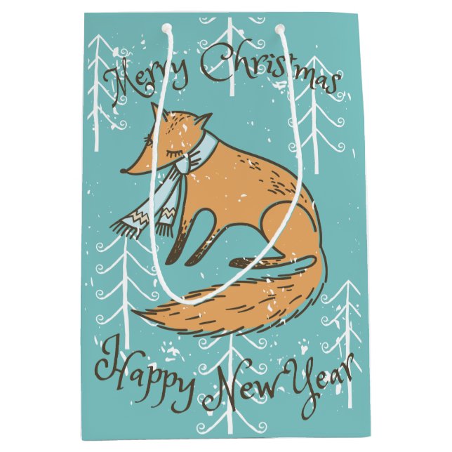 Sacola Para Presentes Média Feliz Natal Fox Cozy (Frente)