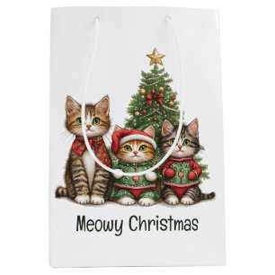 Sacola Para Presentes Média Feliz Natal Gatinhos