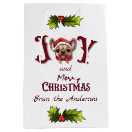 Sacola Para Presentes Média Feliz Natal Joy Bonito Bulldog Francês Holly