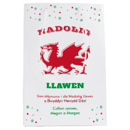 Sacola Para Presentes Média Feliz Natal Nadolig Llawen Red Welsh Dragon
