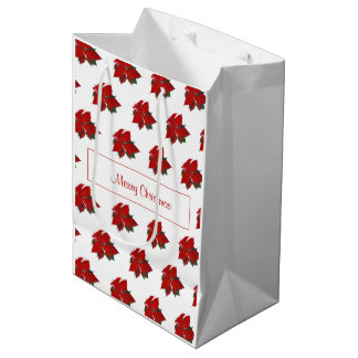 Sacola Para Presentes Média Feliz Natal Padrão Vermelho Floral