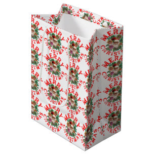 SACOLA PARA PRESENTES MÉDIA FELIZ NATAL PAPAI NOEL FLOR DE FLORES