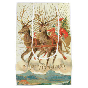 Sacola Para Presentes Média Feliz Natal (Papais noeis e sua Reindeer)