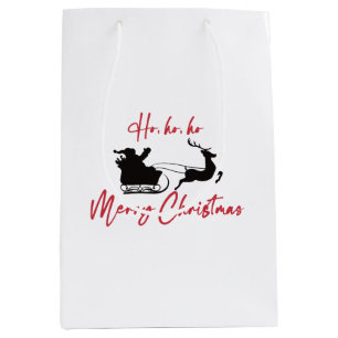 Sacola Para Presentes Média Feliz Natal Papais noeis Sleigh e Reindeer