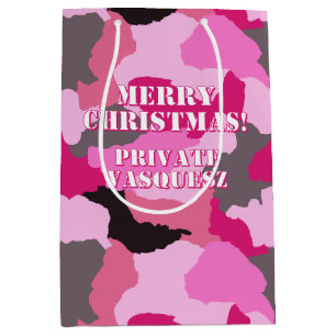Sacola Para Presentes Média Feliz Natal para Camuflagem Rosa