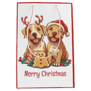 Sacola Para Presentes Média Feliz Natal Pit Bull Dogs