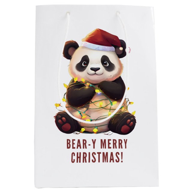Sacola Para Presentes Média Feliz Natal! Playful Panda Gift Bag (Frente)