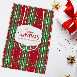 Sacola Para Presentes Média Feliz Natal Red Rustic Farmhouse Xadrez