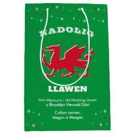 Sacola Para Presentes Média Feliz Natal Red Welsh Dragon Nadolig Llawen