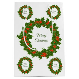 Sacola Para Presentes Média Feliz Natal, sagrada, coroa vermelha