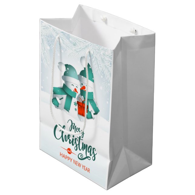 Sacola Para Presentes Média Feliz Natal Snowmen Snowmen Sódio Sag (Frente inclinada)