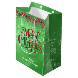 Sacola Para Presentes Média Feliz Natal Verde Brilhante