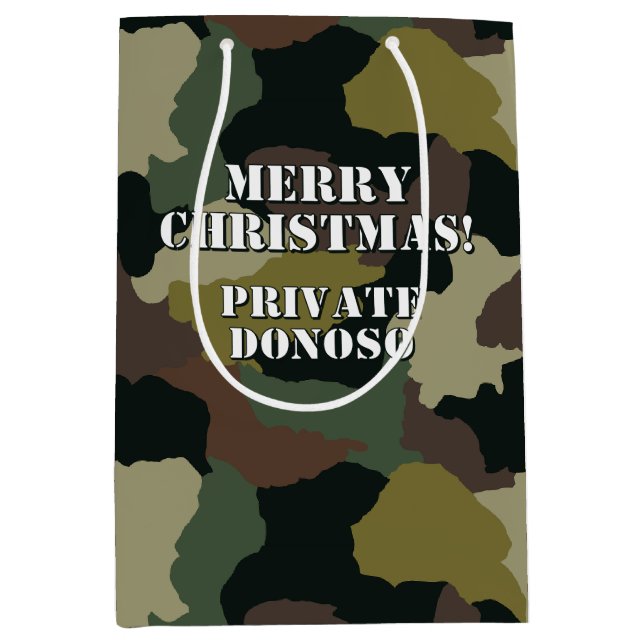 Sacola Para Presentes Média Feliz Natal Verde Camuflagem Personalizada (Frente)
