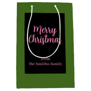 Sacola Para Presentes Média Feliz Natal Verde e Mínimo Rosa