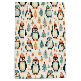 Sacola Para Presentes Média Feliz Natal | Vintage Penguins Natal