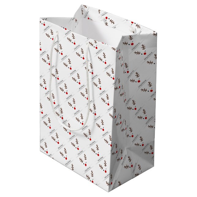 Sacola Para Presentes Média Feliz Natal Winking Rudolph (Verso inclinado)