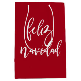 Sacola Para Presentes Média Feliz Navidad Vermelho e Branco Natal
