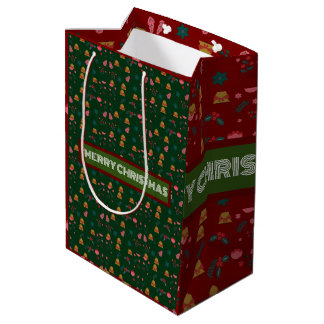 Sacola Para Presentes Média Feliz Padrão de Natal Elegante