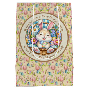 Sacola Para Presentes Média Feliz Páscoa Com Coelhinho Fofo, Ovos e Floral