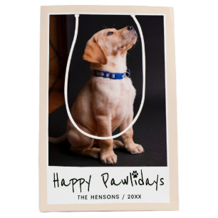 Sacola Para Presentes Média Feliz Pawlidays Engraçado Foto Pet Pun