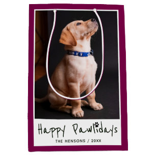 Sacola Para Presentes Média Feliz Pawlidays Engraçado Foto Pet Pun
