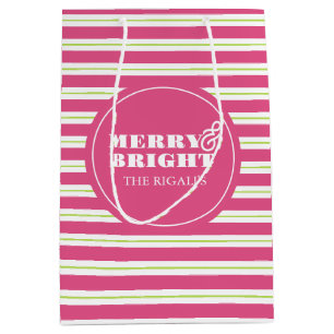 Sacola Para Presentes Média Feliz personalizada rosa e Natal brilhante