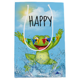 Sacola Para Presentes Média Feliz Sapo De Aniversário Na Água