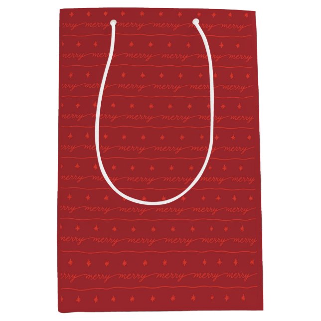 Sacola Para Presentes Média Feliz Script Red Gift Bag para Feriados (Frente)