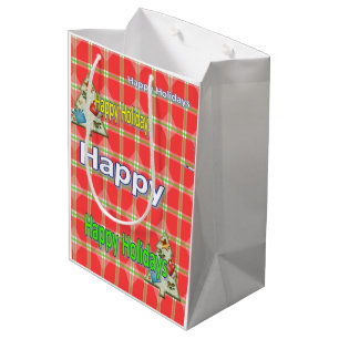 Sacola Para Presentes Média Felizes Férias Vermelhas Xadrezes Sacos de Present