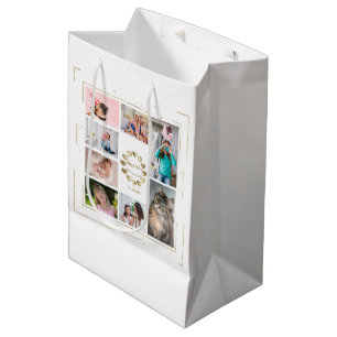 Sacola Para Presentes Média Felz pascoa de Colagem de Fotos da Família Glitter
