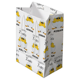 Sacola Para Presentes Média Felz pascoa de Ovos e Pintinhos de Páscoa em Cute