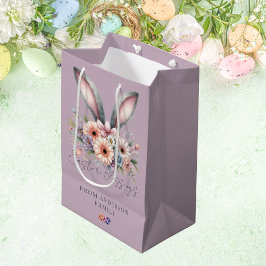 Sacola Para Presentes Média Felz pascoa Floral Bunny Ears Roxo