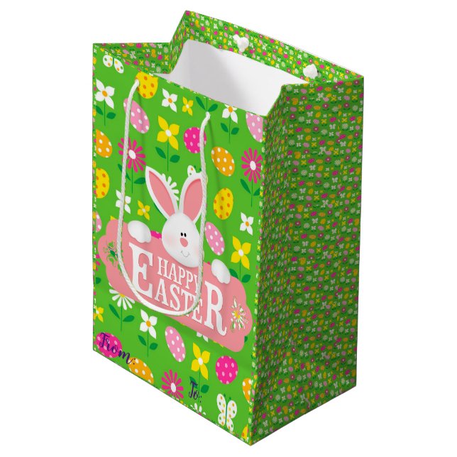 Sacola Para Presentes Média Felz pascoa Holiday Bunny Floral (Frente inclinada)